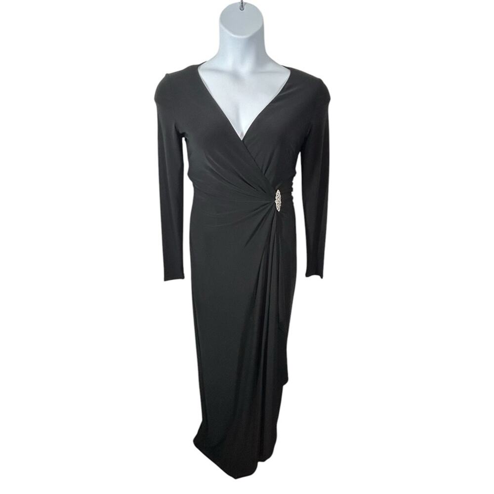 Lauren Ralph Lauren Black Long Sleeve Evening Gown Size 6 Formal - Picture 2 of 13